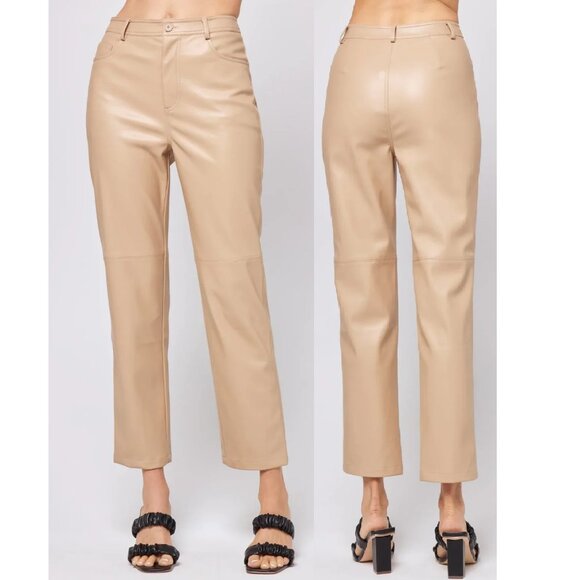 NWT $165 L*SPACE QUINCEY FAUX LEATHER CROP ANKLE PANTS IN LATTE - Picture 1 of 7